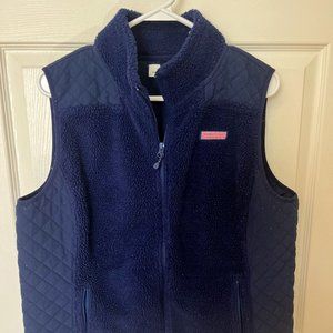VINYARD VINES Navy Quilted Sherpa Fleece Vest - XL